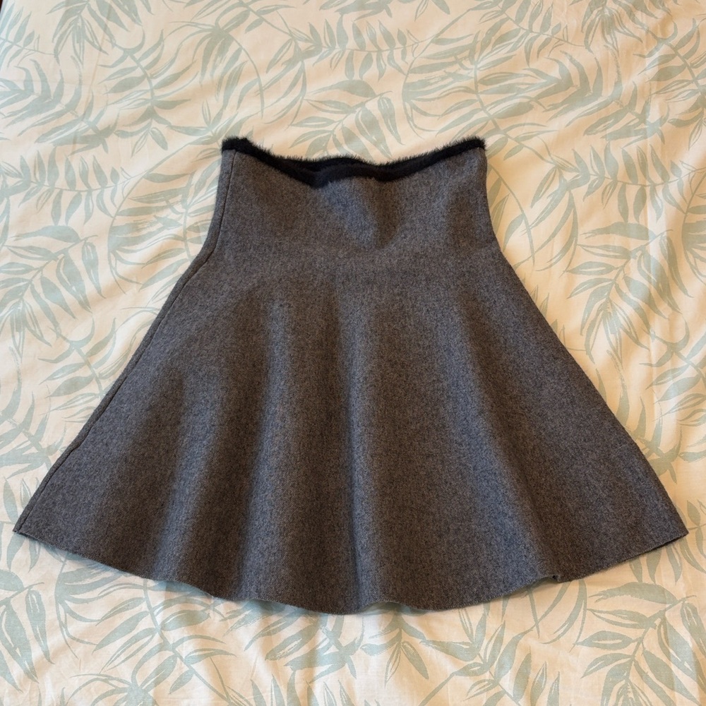 Zara Gray Mini Skirt with Black Fur Trim